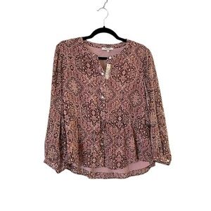 NWT Madewell Boho 2-Layer Pink Kaleidoscope Print Drawstring Button Front Top M